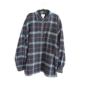 Vintage '90S Field Gear Navy Teal Checker Pattern 40% Wool Quarter Zip Sweater